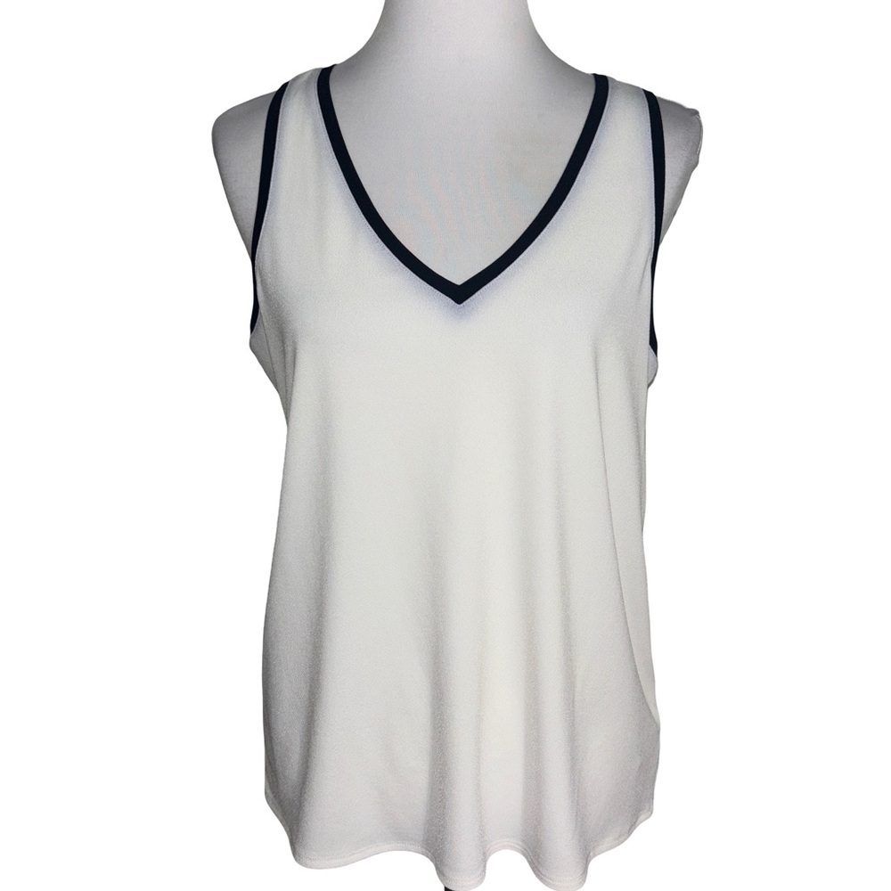 Express White V-Neck Sleeveless Blouse with Black Trim